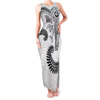 Aotearoa Maori Sea Animals Tribal Family Matching Tank Maxi Dress and Hawaiian Shirt Manta Ray and Shark Moko Pattern White Color