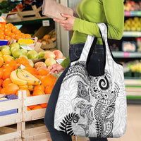 Aotearoa Maori Sea Animals Tribal Grocery Bag Manta Ray and Shark Moko Pattern White Color LT03 - Polynesian Pride