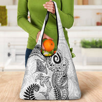 Aotearoa Maori Sea Animals Tribal Grocery Bag Manta Ray and Shark Moko Pattern White Color LT03 - Polynesian Pride