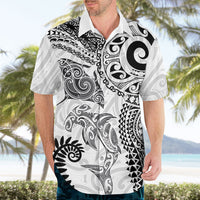 Aotearoa Maori Sea Animals Tribal Hawaiian Shirt Manta Ray and Shark Moko Pattern White Color