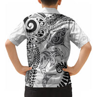 Aotearoa Maori Sea Animals Tribal Kid Hawaiian Shirt Manta Ray and Shark Moko Pattern White Color LT03 - Polynesian Pride