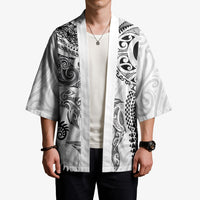 Aotearoa Maori Sea Animals Tribal Kimono Manta Ray and Shark Moko Pattern White Color LT03 - Polynesian Pride