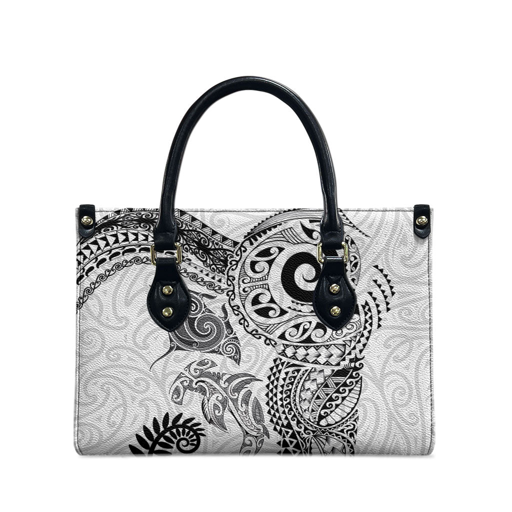 Aotearoa Maori Sea Animals Tribal Leather Bag Manta Ray and Shark Moko Pattern White Color LT03 - Polynesian Pride