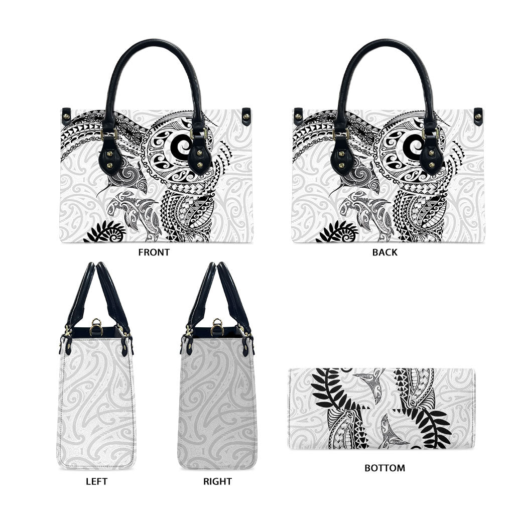 Aotearoa Maori Sea Animals Tribal Leather Bag Manta Ray and Shark Moko Pattern White Color LT03 - Polynesian Pride