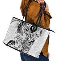 Aotearoa Maori Sea Animals Tribal Leather Tote Bag Manta Ray and Shark Moko Pattern White Color LT03 - Polynesian Pride