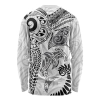 Aotearoa Maori Sea Animals Tribal Long Sleeve Shirt Manta Ray and Shark Moko Pattern White Color