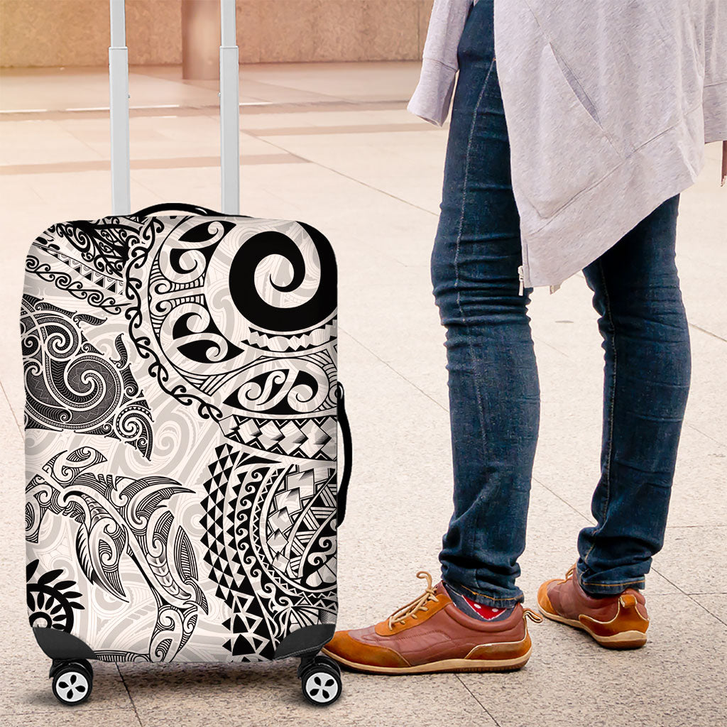 Aotearoa Maori Sea Animals Tribal Luggage Cover Manta Ray and Shark Moko Pattern White Color LT03 White - Polynesian Pride