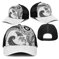 Aotearoa Maori Sea Animals Tribal Mesh Trucker Cap Manta Ray and Shark Moko Pattern White Color LT03 - Polynesian Pride