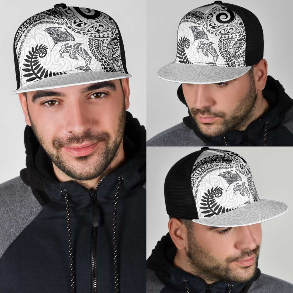 Aotearoa Maori Sea Animals Tribal Mesh Trucker Cap Manta Ray and Shark Moko Pattern White Color LT03 - Polynesian Pride
