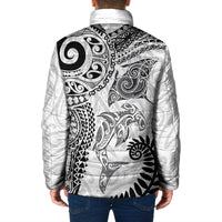 Aotearoa Maori Sea Animals Tribal Padded Jacket Manta Ray and Shark Moko Pattern White Color LT03 - Polynesian Pride
