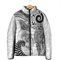 Aotearoa Maori Sea Animals Tribal Padded Jacket Manta Ray and Shark Moko Pattern White Color LT03 - Polynesian Pride