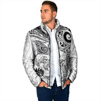 Aotearoa Maori Sea Animals Tribal Padded Jacket Manta Ray and Shark Moko Pattern White Color LT03 - Polynesian Pride