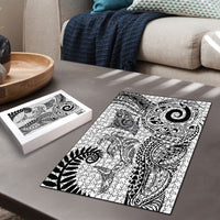 Aotearoa Maori Sea Animals Tribal Puzzle Manta Ray and Shark Moko Pattern White Color