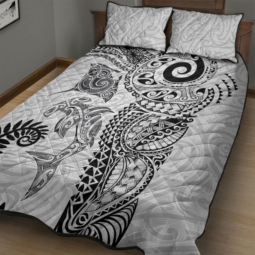 Aotearoa Maori Sea Animals Tribal Quilt Bed Set Manta Ray and Shark Moko Pattern White Color LT03 - Polynesian Pride