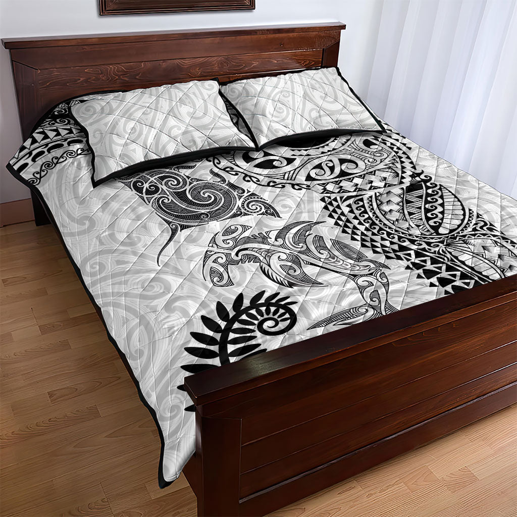 Aotearoa Maori Sea Animals Tribal Quilt Bed Set Manta Ray and Shark Moko Pattern White Color LT03 - Polynesian Pride