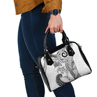Aotearoa Maori Sea Animals Tribal Shoulder Handbag Manta Ray and Shark Moko Pattern White Color LT03 - Polynesian Pride