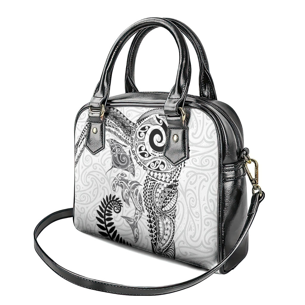 Aotearoa Maori Sea Animals Tribal Shoulder Handbag Manta Ray and Shark Moko Pattern White Color LT03 - Polynesian Pride