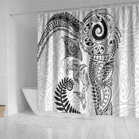 Aotearoa Maori Sea Animals Tribal Shower Curtain Manta Ray and Shark Moko Pattern White Color
