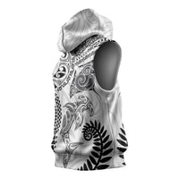 Aotearoa Maori Sea Animals Tribal Sleeveless Hoodie Manta Ray and Shark Moko Pattern White Color