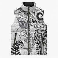 Aotearoa Maori Sea Animals Tribal Sleeveless Puffer Jacket Manta Ray and Shark Moko Pattern White Color LT03 Unisex White - Polynesian Pride