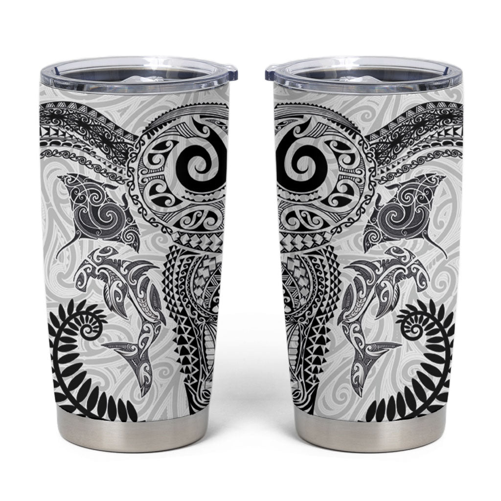 Aotearoa Maori Sea Animals Tribal Tumbler Cup Manta Ray and Shark Moko Pattern White Color LT03 White - Polynesian Pride