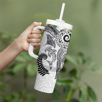 Aotearoa Maori Sea Animals Tribal Tumbler With Handle Manta Ray and Shark Moko Pattern White Color LT03 - Polynesian Pride