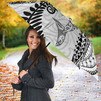 Aotearoa Maori Sea Animals Tribal Umbrella Manta Ray and Shark Moko Pattern White Color