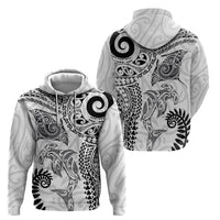 Aotearoa Maori Sea Animals Tribal Zip Hoodie Manta Ray and Shark Moko Pattern White Color