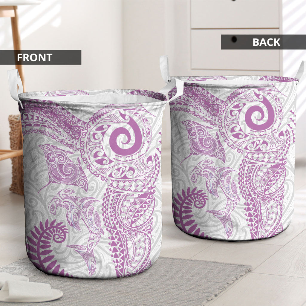 Aotearoa Maori Sea Animals Tribal Laundry Basket Manta Ray and Shark Moko Pattern Pink Color LT03 - Polynesian Pride