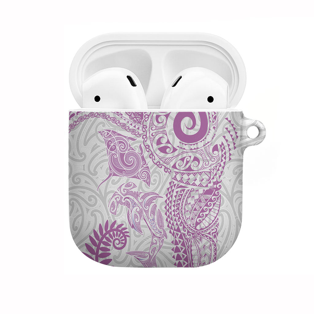 Aotearoa Maori Sea Animals Tribal AirPods Case Manta Ray and Shark Moko Pattern Pink Color LT03 Pink - Polynesian Pride