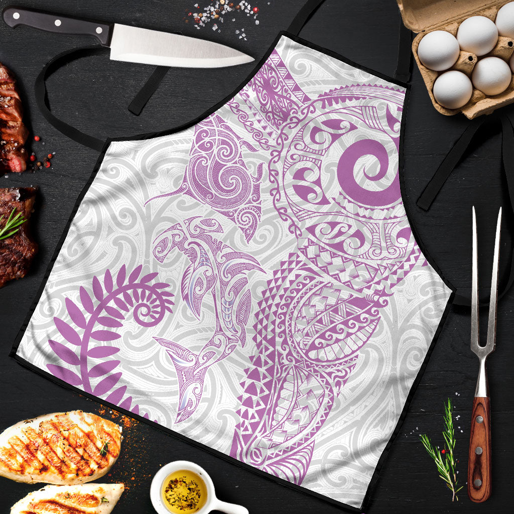 Aotearoa Maori Sea Animals Tribal Apron Manta Ray and Shark Moko Pattern Pink Color LT03 Pink - Polynesian Pride