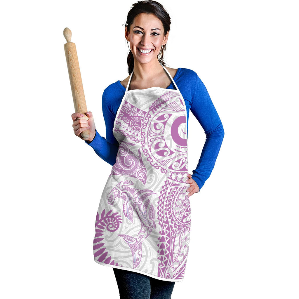 Aotearoa Maori Sea Animals Tribal Apron Manta Ray and Shark Moko Pattern Pink Color LT03 - Polynesian Pride