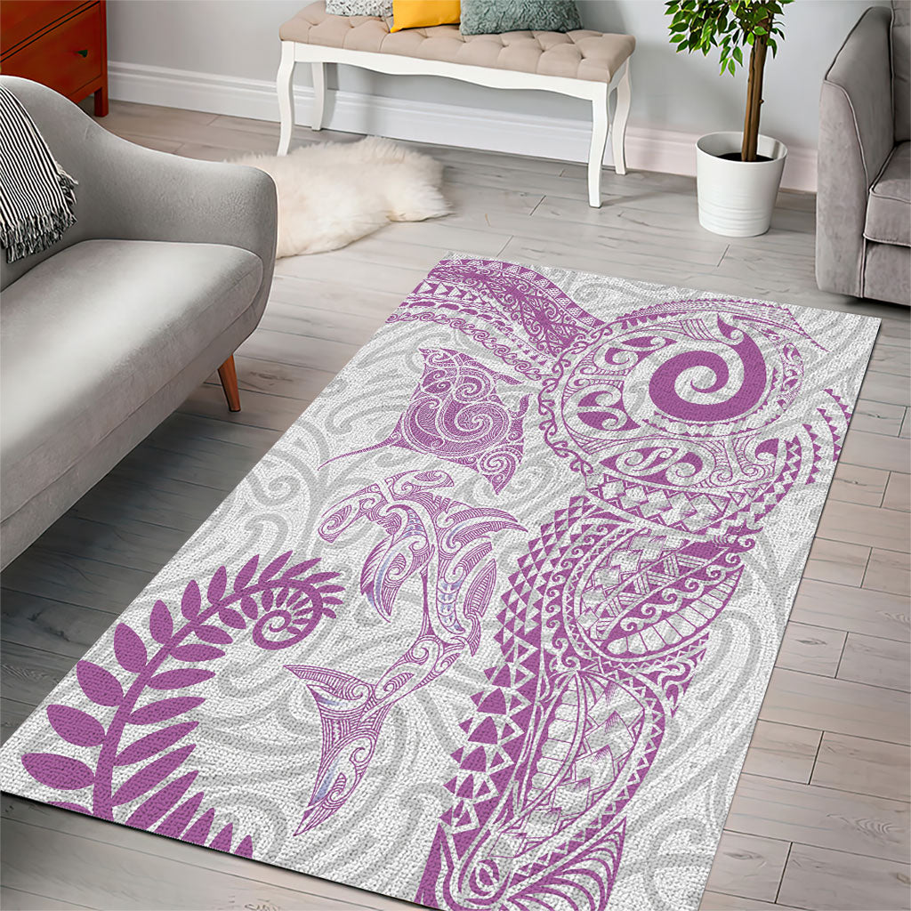 Aotearoa Maori Sea Animals Tribal Area Rug Manta Ray and Shark Moko Pattern Pink Color LT03 - Polynesian Pride