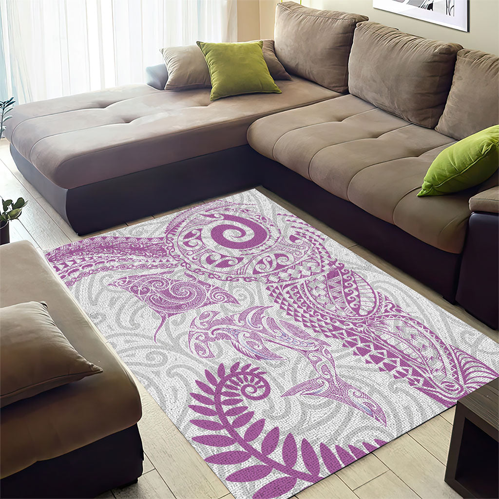 Aotearoa Maori Sea Animals Tribal Area Rug Manta Ray and Shark Moko Pattern Pink Color LT03 - Polynesian Pride