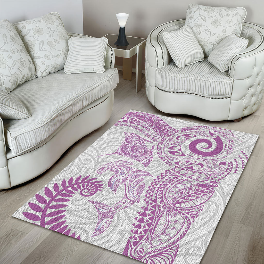 Aotearoa Maori Sea Animals Tribal Area Rug Manta Ray and Shark Moko Pattern Pink Color LT03 - Polynesian Pride