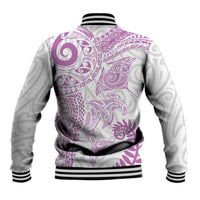 Aotearoa Maori Sea Animals Tribal Baseball Jacket Manta Ray and Shark Moko Pattern Pink Color LT03 - Polynesian Pride