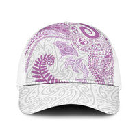 Aotearoa Maori Sea Animals Tribal Baseball Net Cap Manta Ray and Shark Moko Pattern Pink Color LT03 One Size White Pink - Polynesian Pride