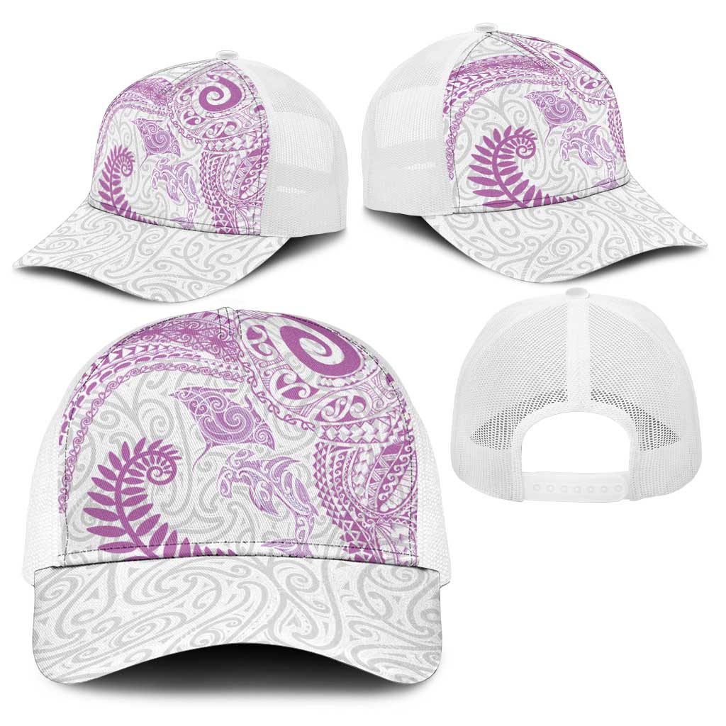 Aotearoa Maori Sea Animals Tribal Baseball Net Cap Manta Ray and Shark Moko Pattern Pink Color LT03 - Polynesian Pride