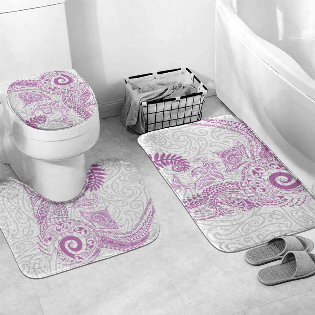Aotearoa Maori Sea Animals Tribal Bathroom Set Manta Ray and Shark Moko Pattern Pink Color LT03 Mat Set Only (3 pcs) One Size Pink - Polynesian Pride