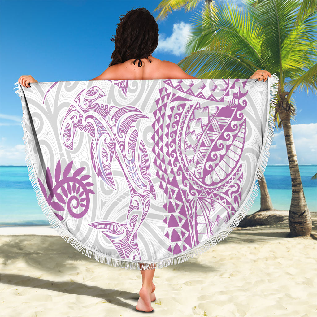 Aotearoa Maori Sea Animals Tribal Beach Blanket Manta Ray and Shark Moko Pattern Pink Color LT03 - Polynesian Pride