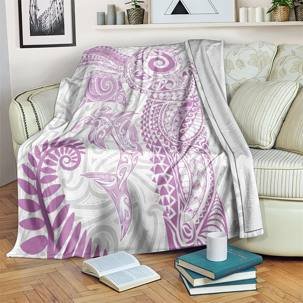 Aotearoa Maori Sea Animals Tribal Blanket Manta Ray and Shark Moko Pattern Pink Color LT03 Pink - Polynesian Pride