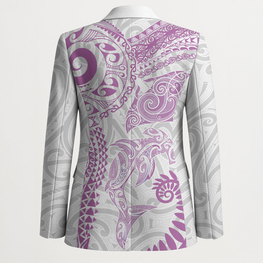Aotearoa Maori Sea Animals Tribal Blazer Manta Ray and Shark Moko Pattern Pink Color LT03 - Polynesian Pride