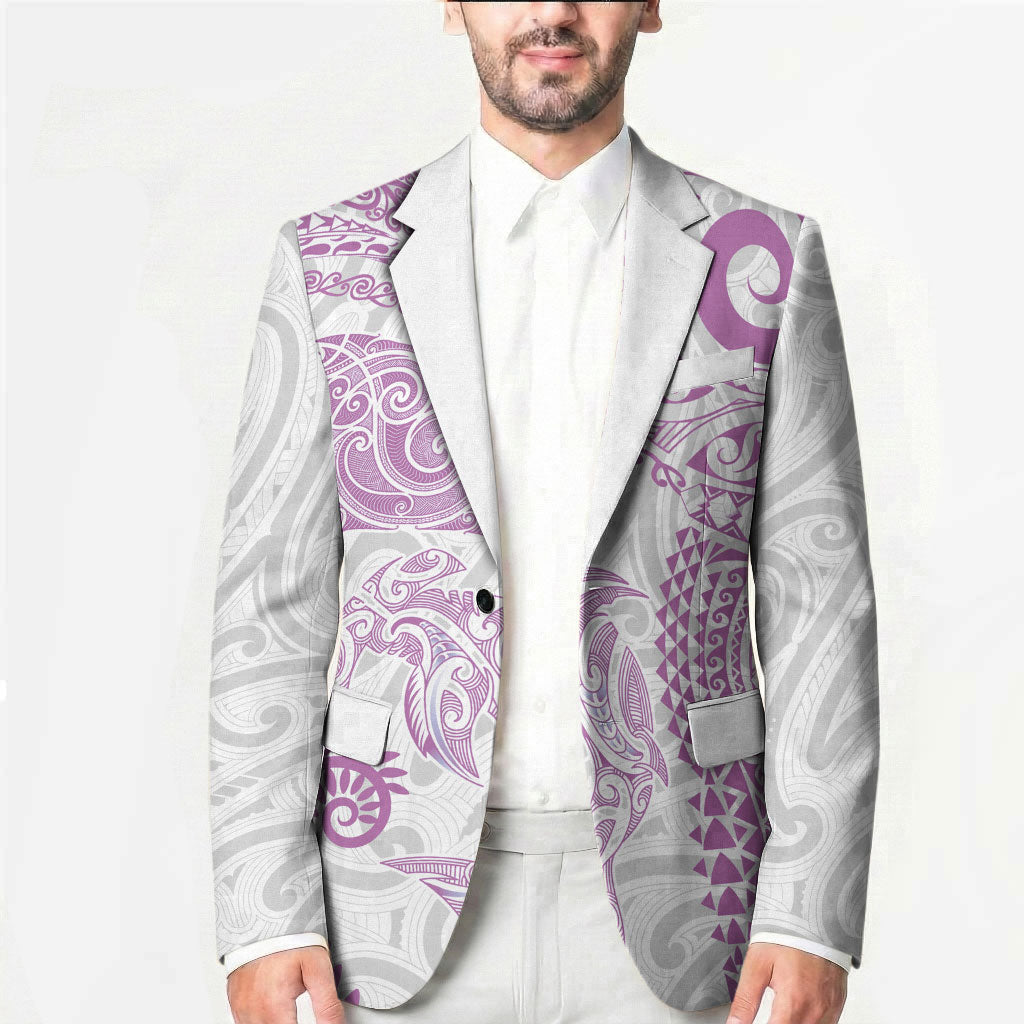 Aotearoa Maori Sea Animals Tribal Blazer Manta Ray and Shark Moko Pattern Pink Color LT03 - Polynesian Pride