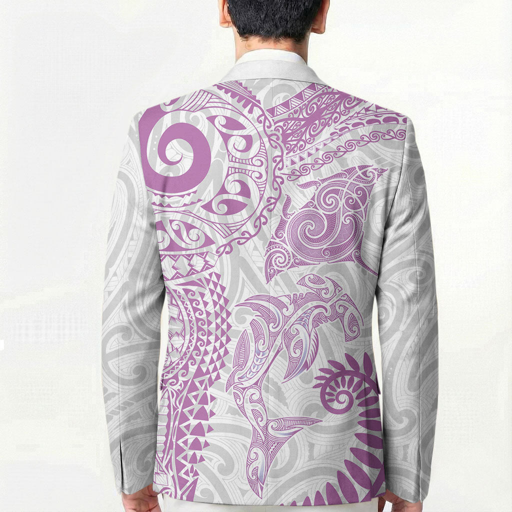 Aotearoa Maori Sea Animals Tribal Blazer Manta Ray and Shark Moko Pattern Pink Color LT03 - Polynesian Pride