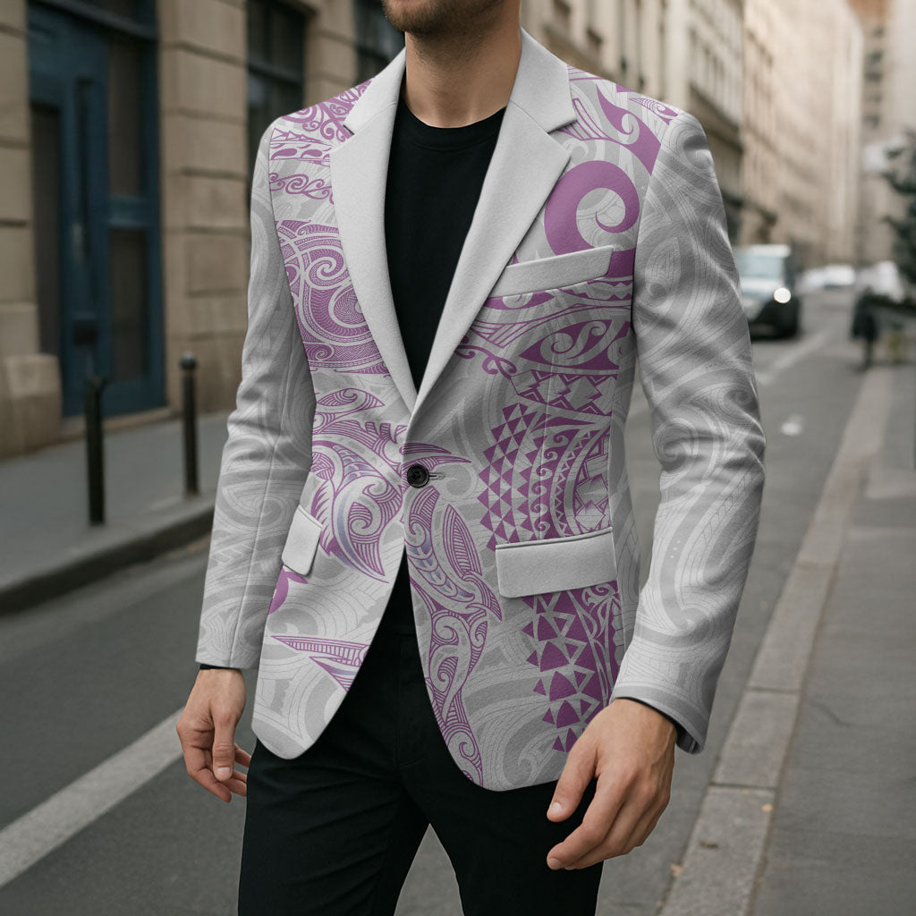 Aotearoa Maori Sea Animals Tribal Blazer Manta Ray and Shark Moko Pattern Pink Color LT03 - Polynesian Pride