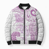 Aotearoa Maori Sea Animals Tribal Bomber Puffer Jacket Manta Ray and Shark Moko Pattern Pink Color LT03 Unisex Pink - Polynesian Pride
