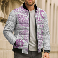 Aotearoa Maori Sea Animals Tribal Bomber Puffer Jacket Manta Ray and Shark Moko Pattern Pink Color LT03 - Polynesian Pride