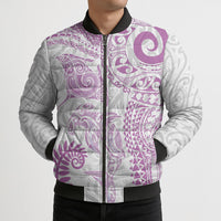 Aotearoa Maori Sea Animals Tribal Bomber Puffer Jacket Manta Ray and Shark Moko Pattern Pink Color LT03 - Polynesian Pride