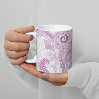 Aotearoa Maori Sea Animals Tribal Ceramic Mug Manta Ray and Shark Moko Pattern Pink Color