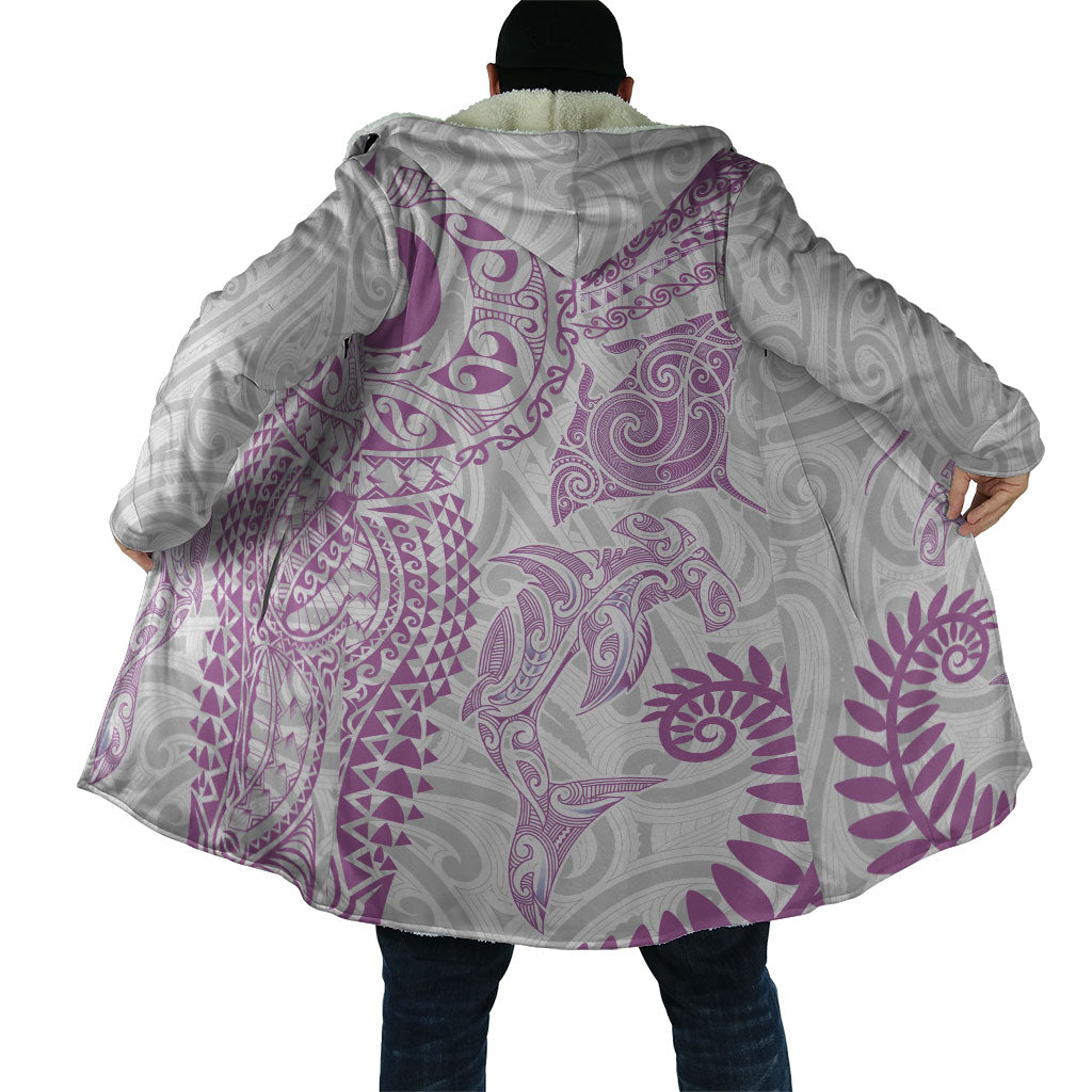 Aotearoa Maori Sea Animals Tribal Cloak Manta Ray and Shark Moko Pattern Pink Color LT03 - Polynesian Pride